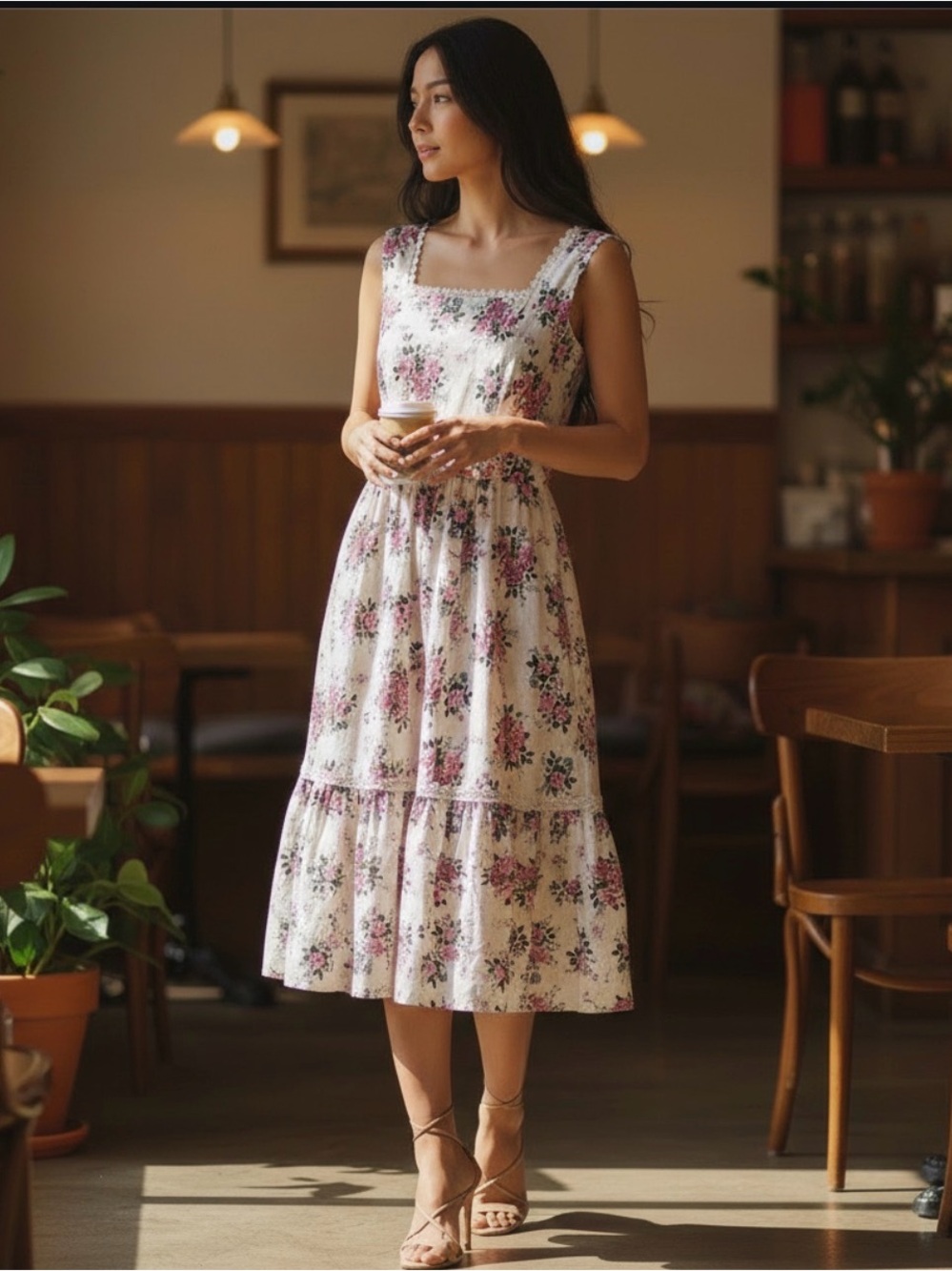 Collectif London Cottagecore Floral Dress XS Roses Lace Trim Prairie Romantic